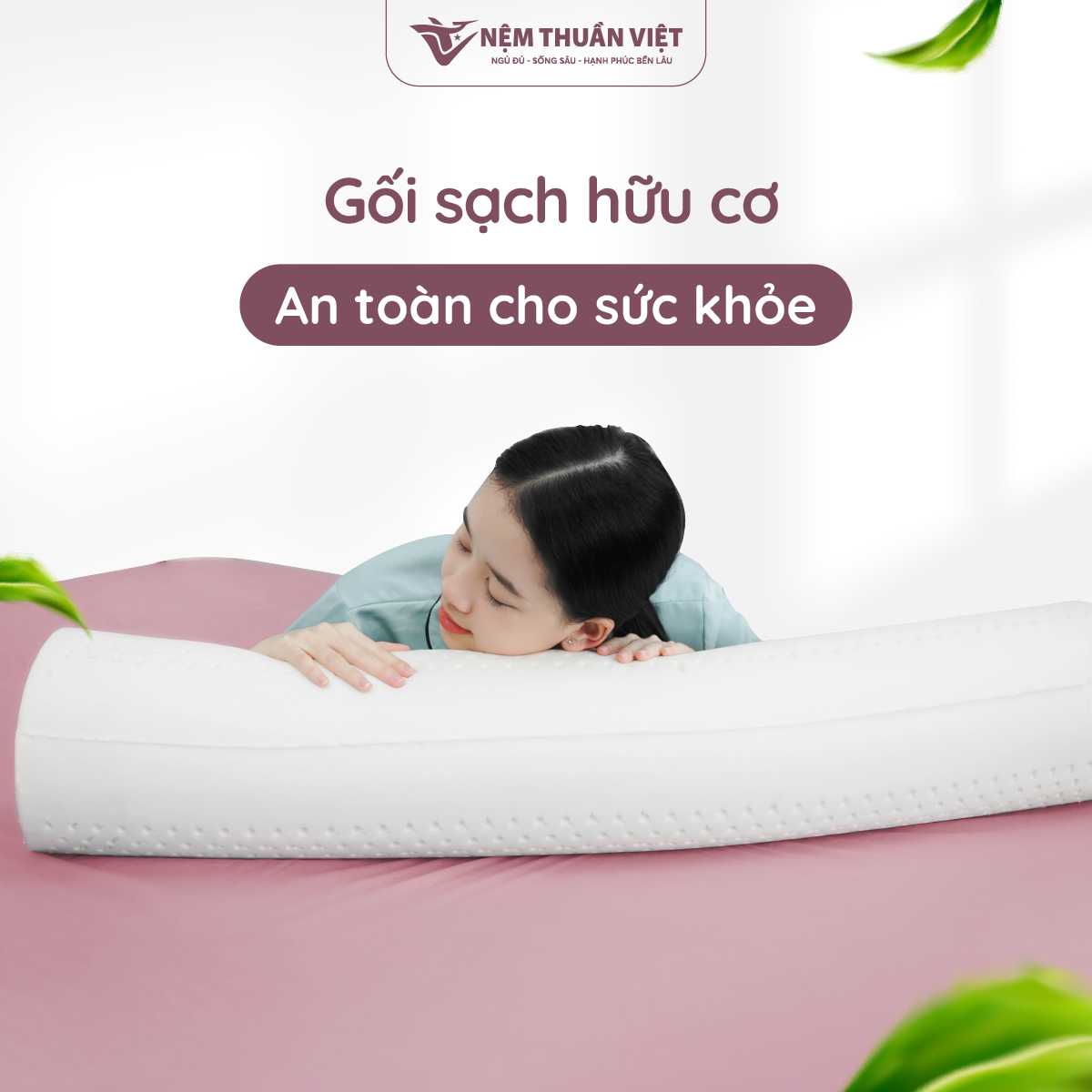 Gối Ôm Cao Su Thuần Việt - Siêu Êm Ái, Kháng Khuẩn, Kháng Nấm Mốc - KT 20x100cm