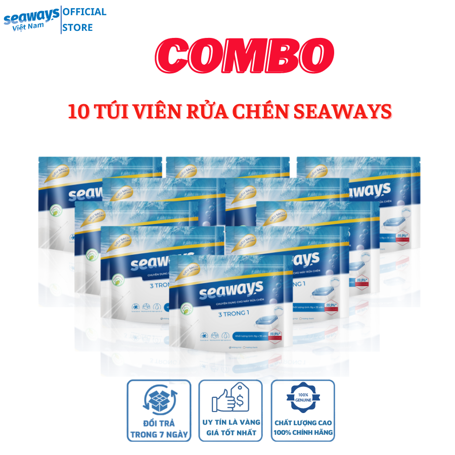 Combo 10 túi viên rửa chén bác SEAWAYS dành cho mọi máy rửa chén bát