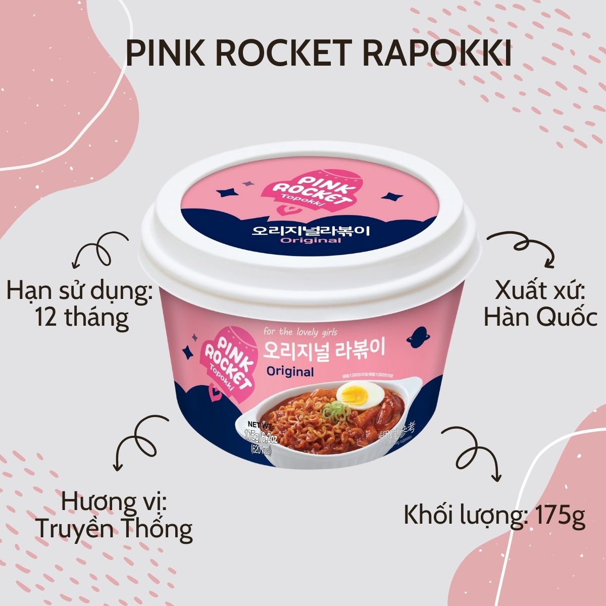 Bánh Gạo Mì Rapokki PINK ROCKET Original truyền thống 175g