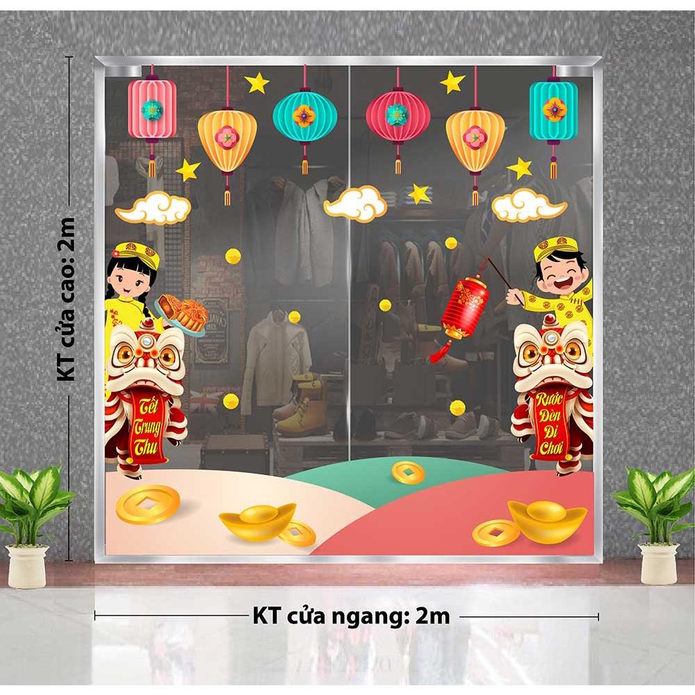 Decal trang trí trung thu 2023 lồng đèn sắc màu