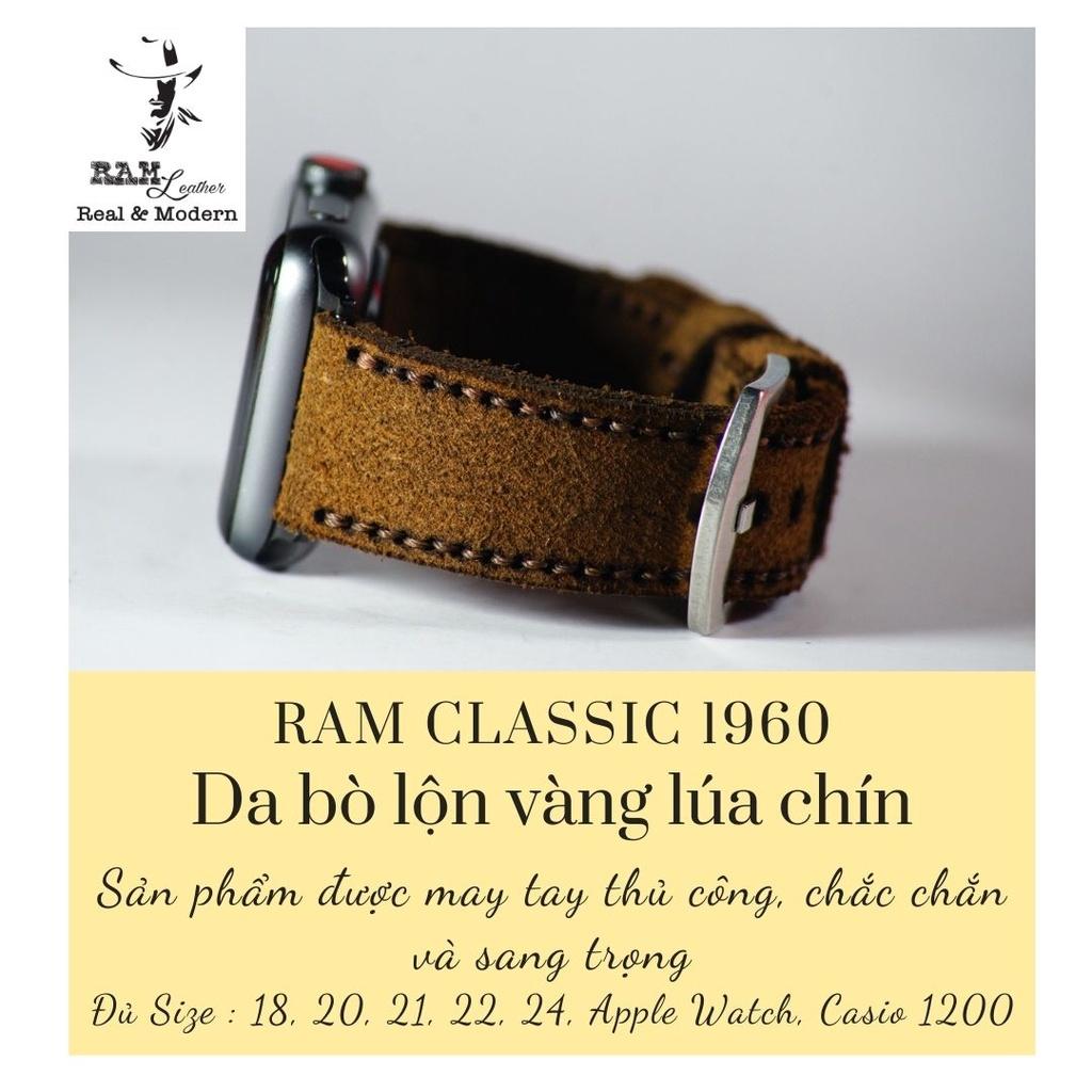 Dây đồng hồ da bò lộn nâu đậm RAM classic 1960 - tặng khóa chốt và cây thay dây
