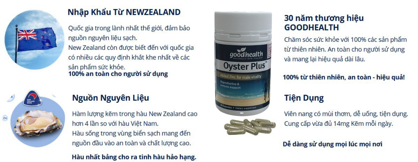 Tinh chất hàu Goodhealth Oyster Plus New Zealand kèm kẽm zinc giúp tăng cường sinh lý nam, sức khỏe sinh sản và tăng sức đề kháng - Massel Official