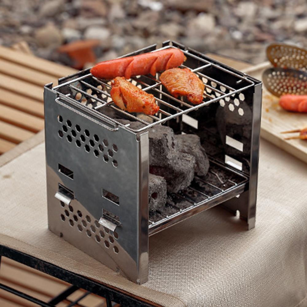 Camping Wood Burning Stove Portable Folding Stainless Steel Backpacking Stove BBQ Grill Stove for Outdoor Picnic Hiking Traveling