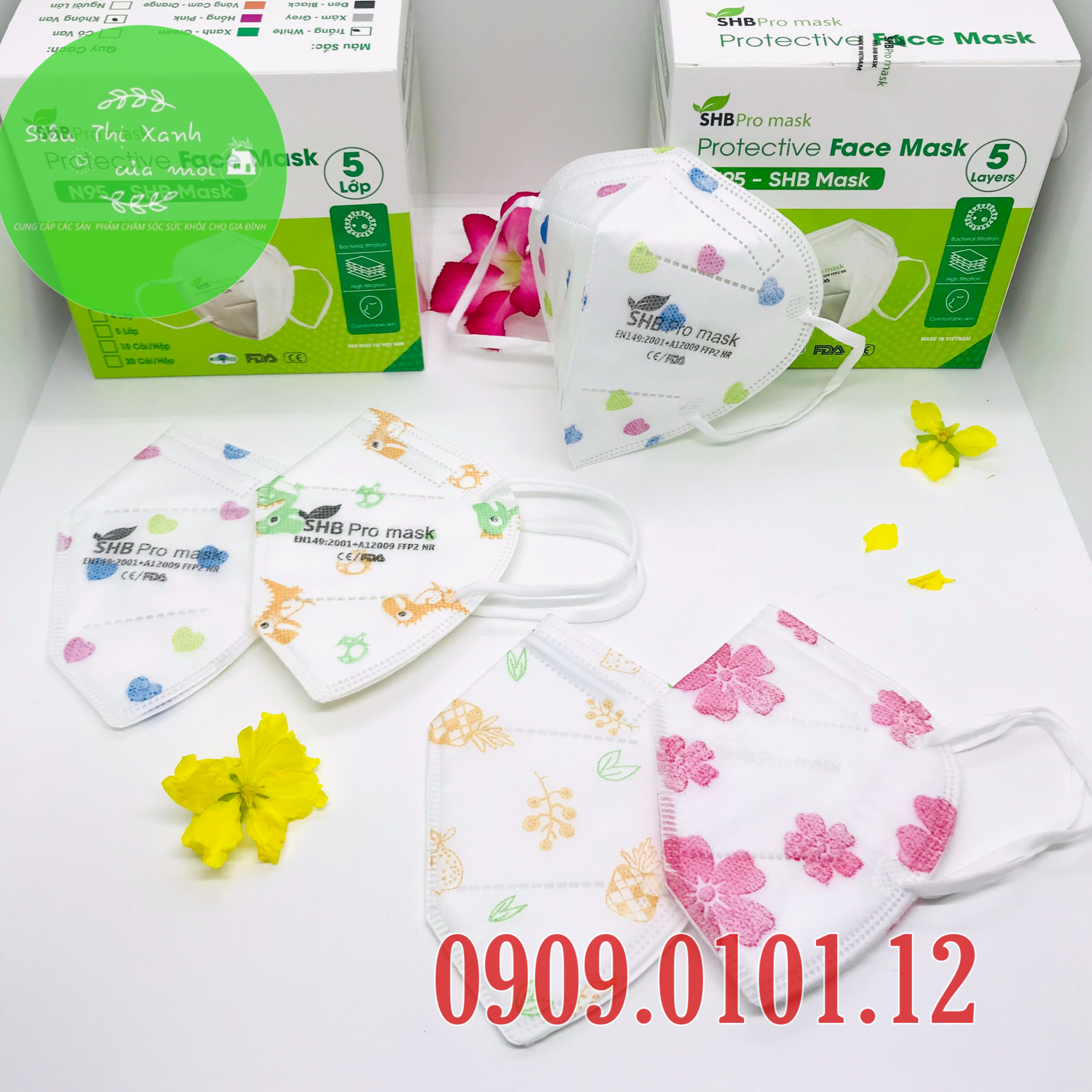 Khẩu trang n95 trẻ em SHB pro mask, Kn95 em bé 4 lớp kháng khuẩn chuẩn FFP2