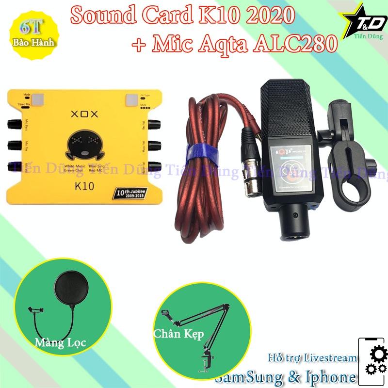 Mic Thu Âm AQTA ALC-280 Sound Card k10 2020 Kèm Dây live stream Đi Chân Kẹp Màng- Bộ livestream Sound card k10 cực chất