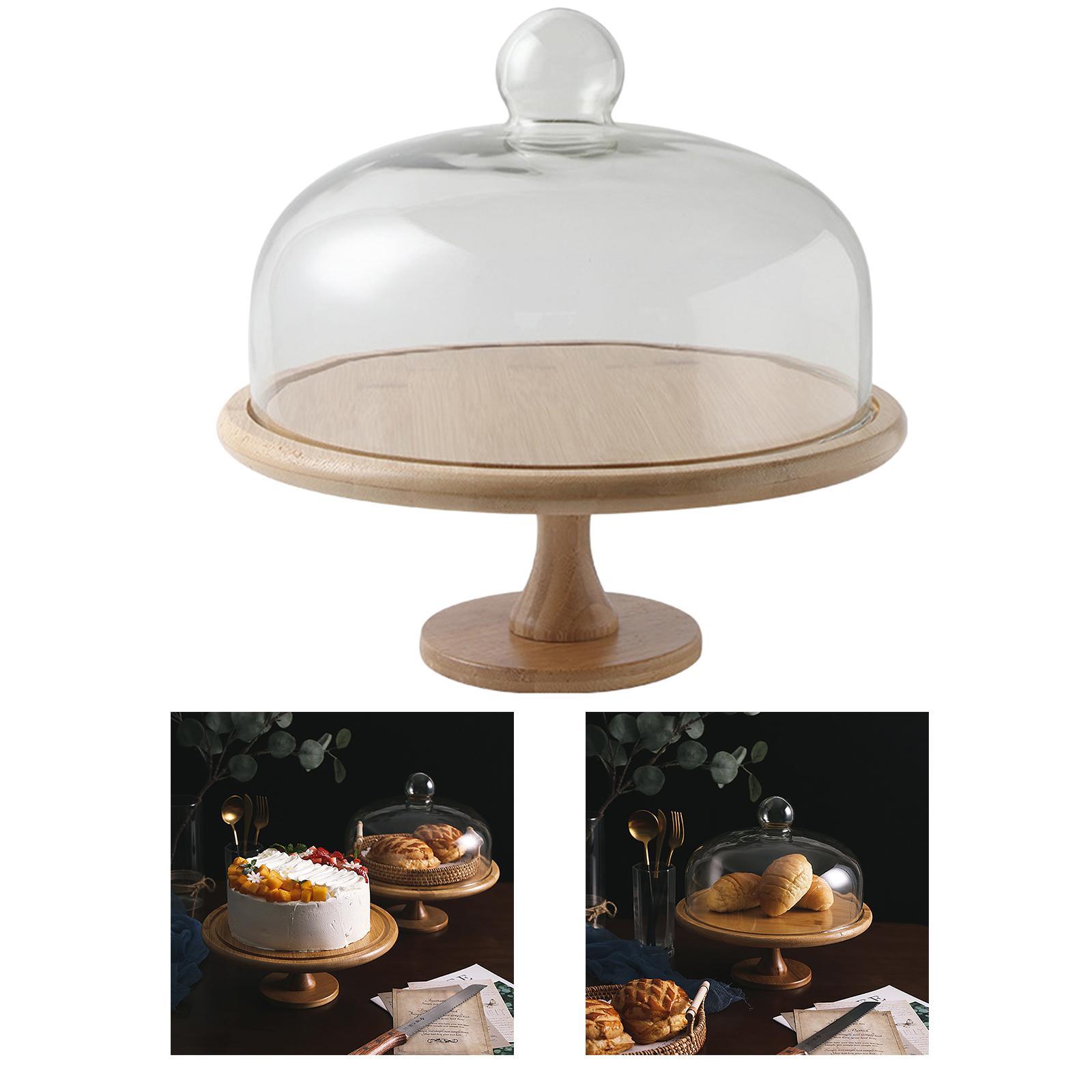 Wooden Serving Tray with Glass Cover Breakfast Food Cake Serving Platter