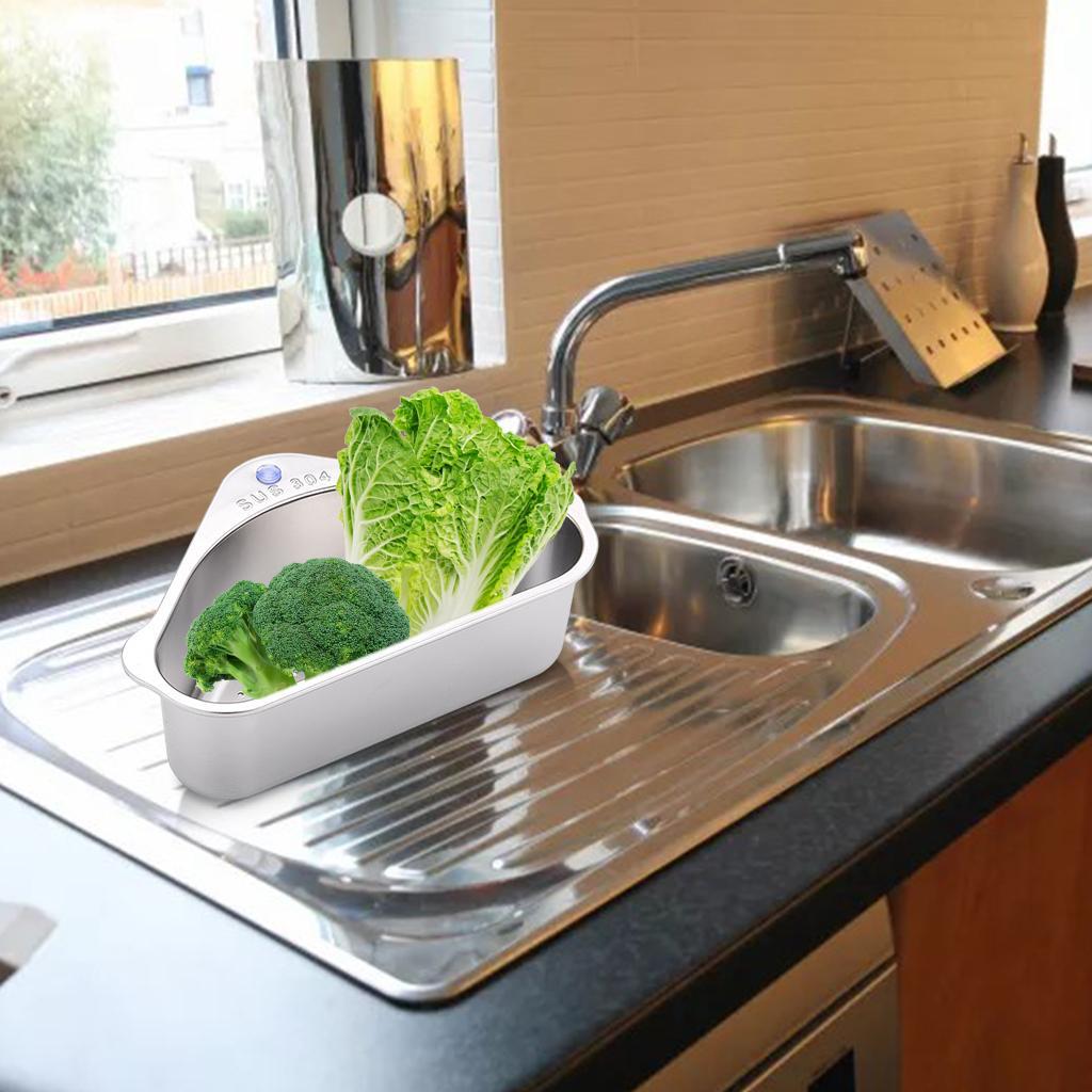 3X Stainless Steel Sink Drainage Basket with Suction Cup Corner Sink Strainer