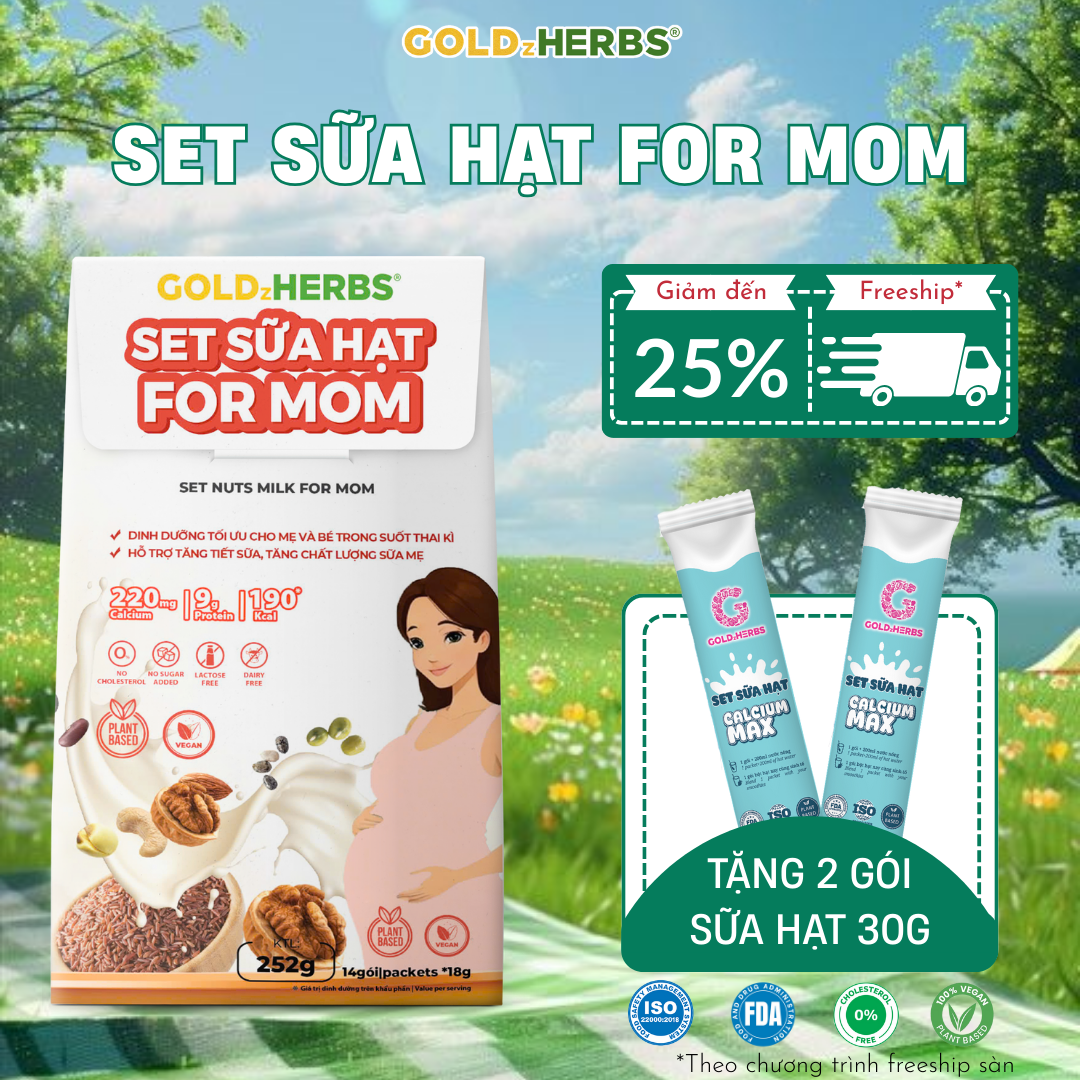Set sữa hạt cung cấp dưỡng chất toàn diện cho mẹ mang thai và cho con bú GoldzHerbs For Mom – 14 gói/ 500g