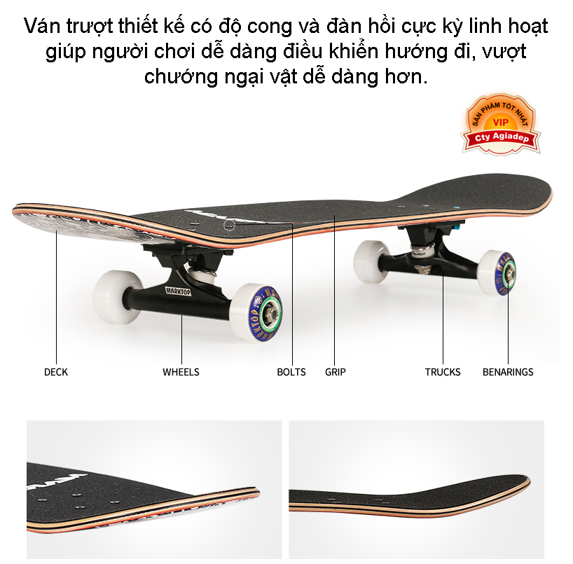 Ván trượt chuyện nghiệp cao cấp, Ván trượt Marktop chất lượng siêu bền bán chạy bảo hành 12 tháng