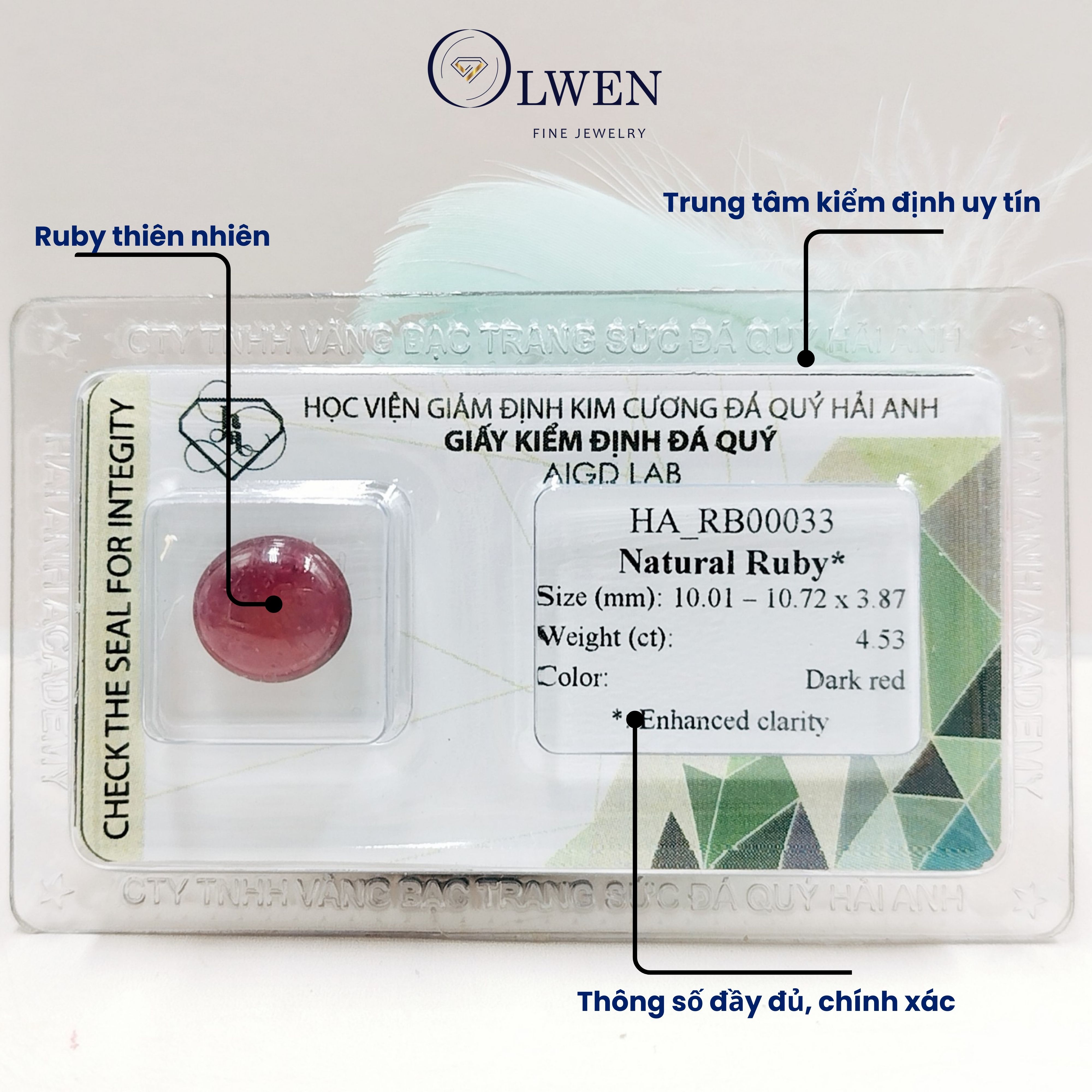 Viên đá Ruby thiên nhiên thiên nhiên kiểm định AIGD HA-RB00033