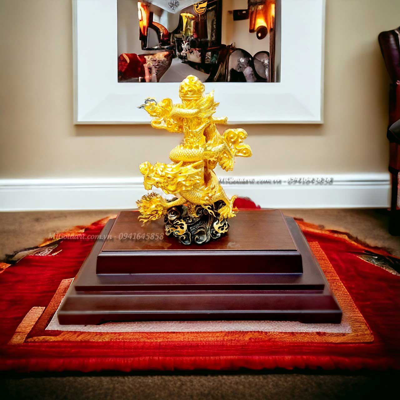 Tượng Rồng phong thủy vờn ngọc dát vàng (19x27x34cm) MT Gold Art- Hàng chính hãng, trang trí nhà cửa, phòng làm việc, quà tặng sếp, đối tác, khách hàng, tân gia, khai trương 