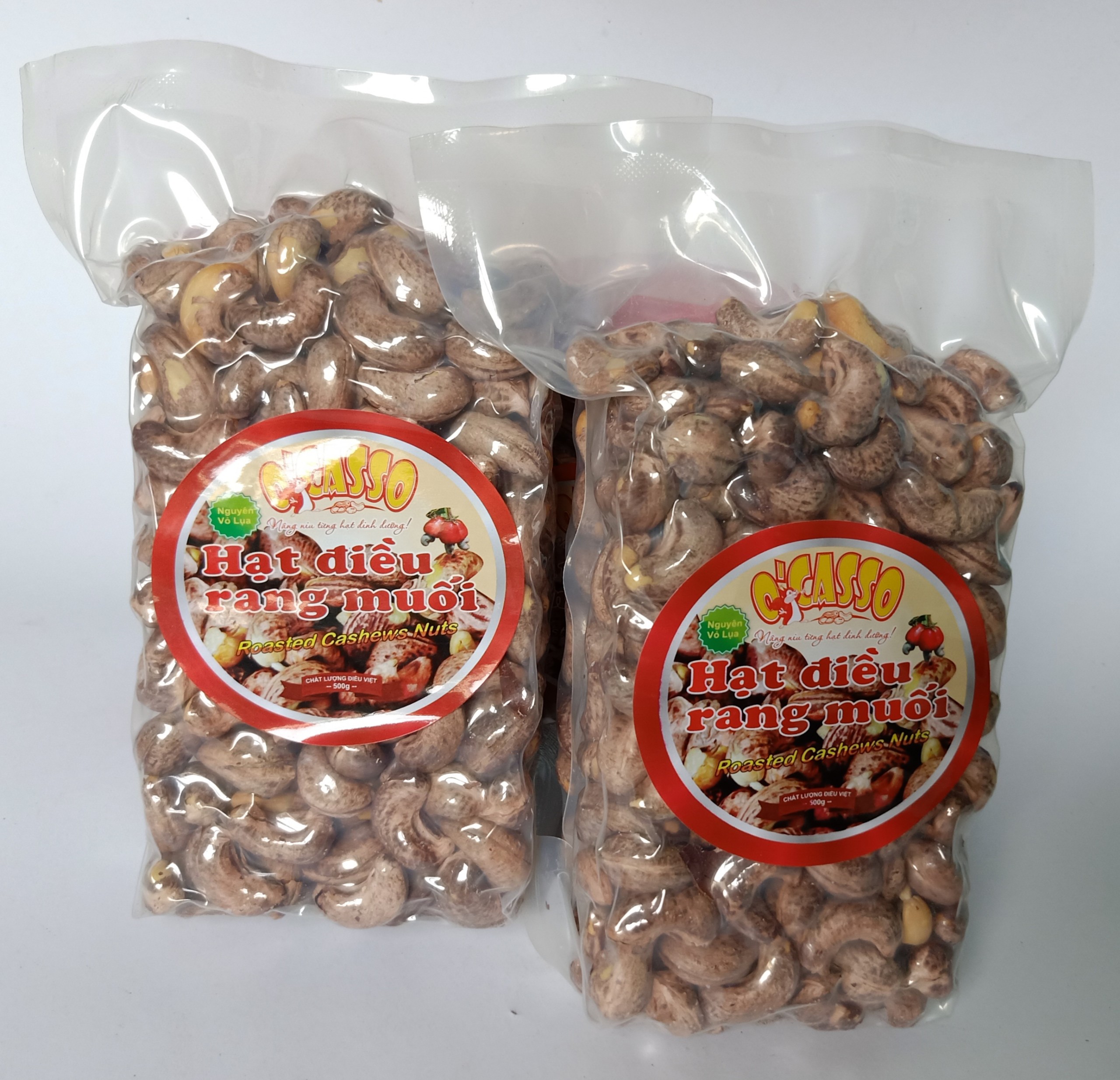 1Kg Hạt Điều Rang Muối Vỏ Lụa Loại A O'Casso (2 Gói Hút Chân Không)