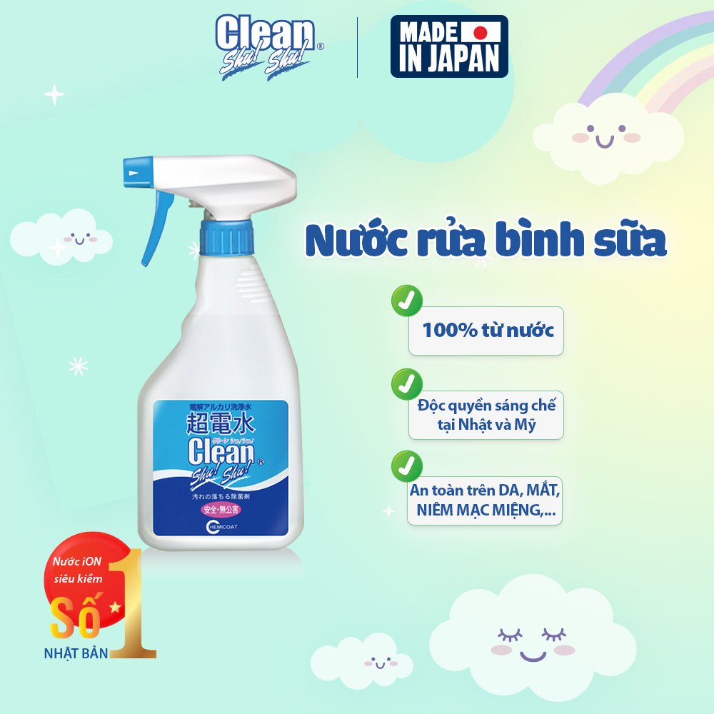 Nước ion kiềm Clean Shu Shu làm sạch đa năng diệt khuẩn sinh học an toàn trẻ nhỏ chai 500ml từ Nhật Bản