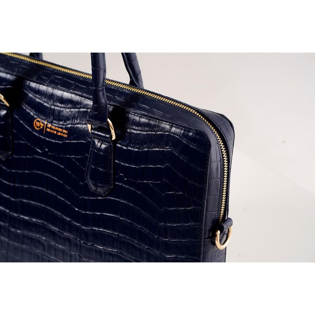 Cặp Da Nam Da Bò Cao Cấp Màu Xanh Navy WT Leather 092207, 092227