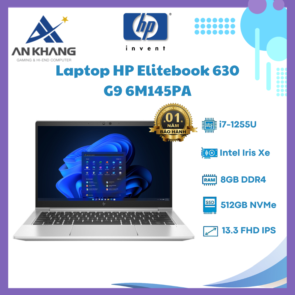 Laptop HP EliteBook 630 G9 6M145PA (Core i7-1255U | 8GB | 512GB | Intel Iris Xe | 13.3 inch FHD | Win11 | Bạc) - Hàng Chính Hãng - Bảo Hành 12 Tháng Tại HP Việt Nam