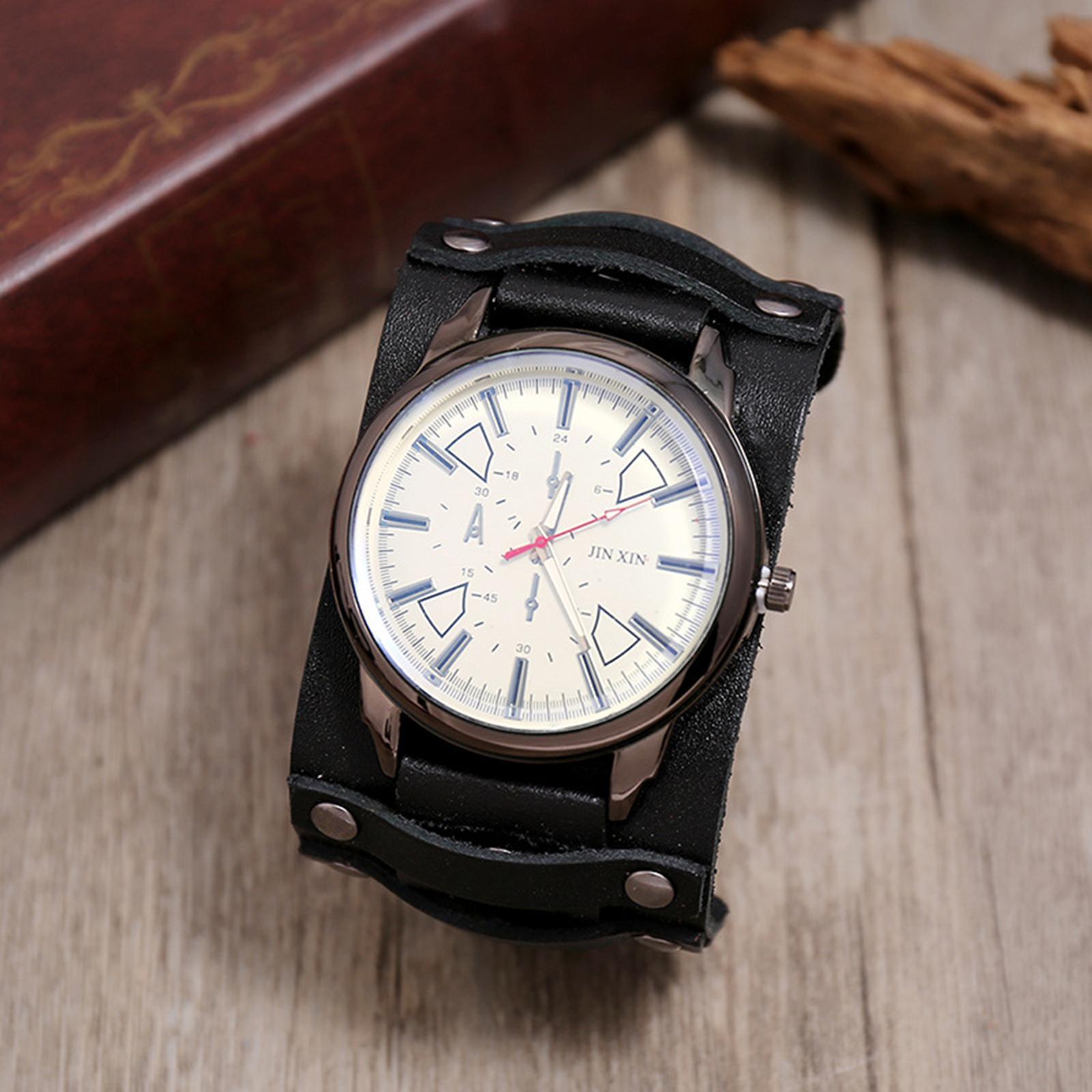 Retro Punk Pointer Watch Leather Wide Belt Strap Adjustable Gift