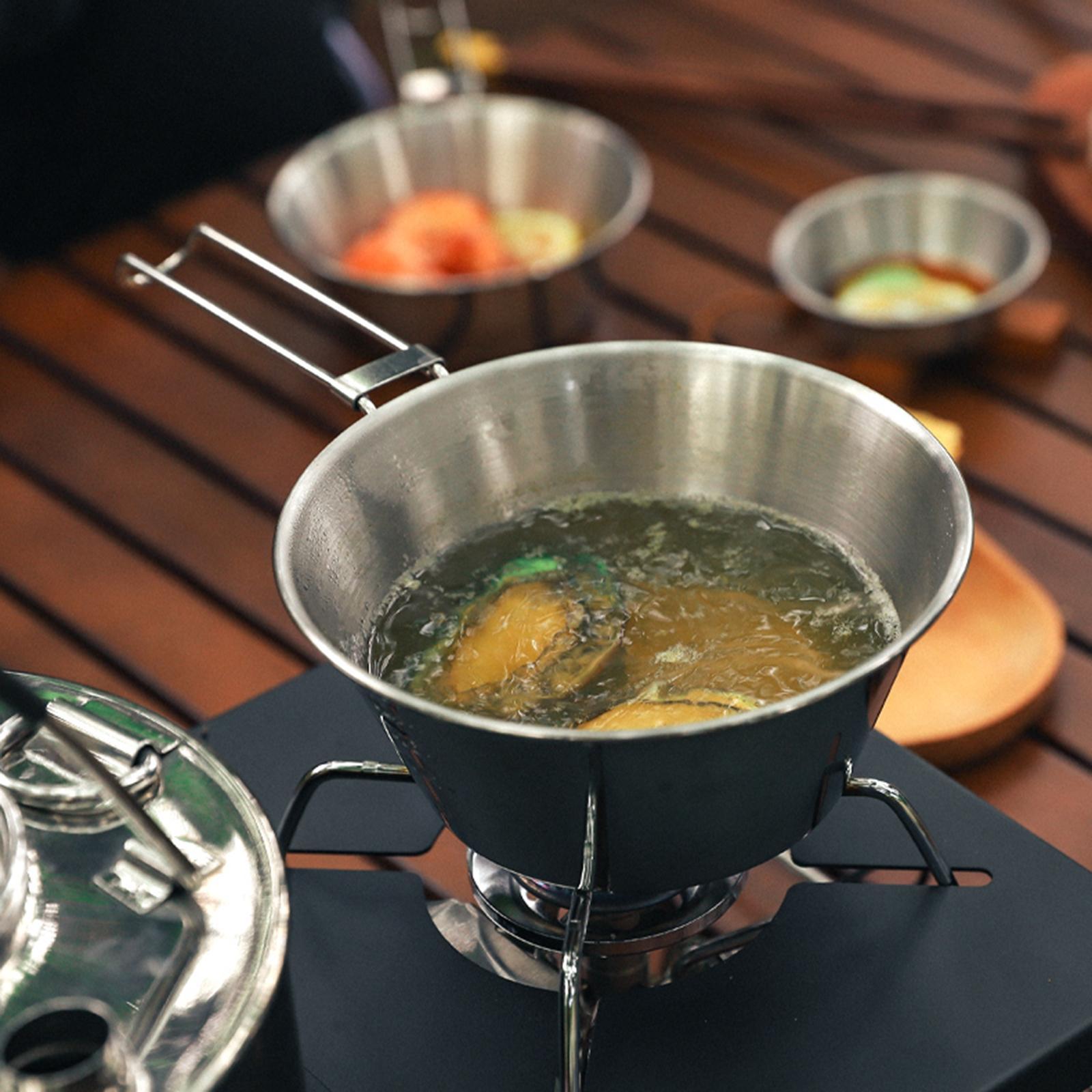 Camping Bowl Utensil with Foldable Handle Outdoor Lightweight Stainless Steel Bowl Tableware for Barbecue Hiking Backpacking Travel Picnic