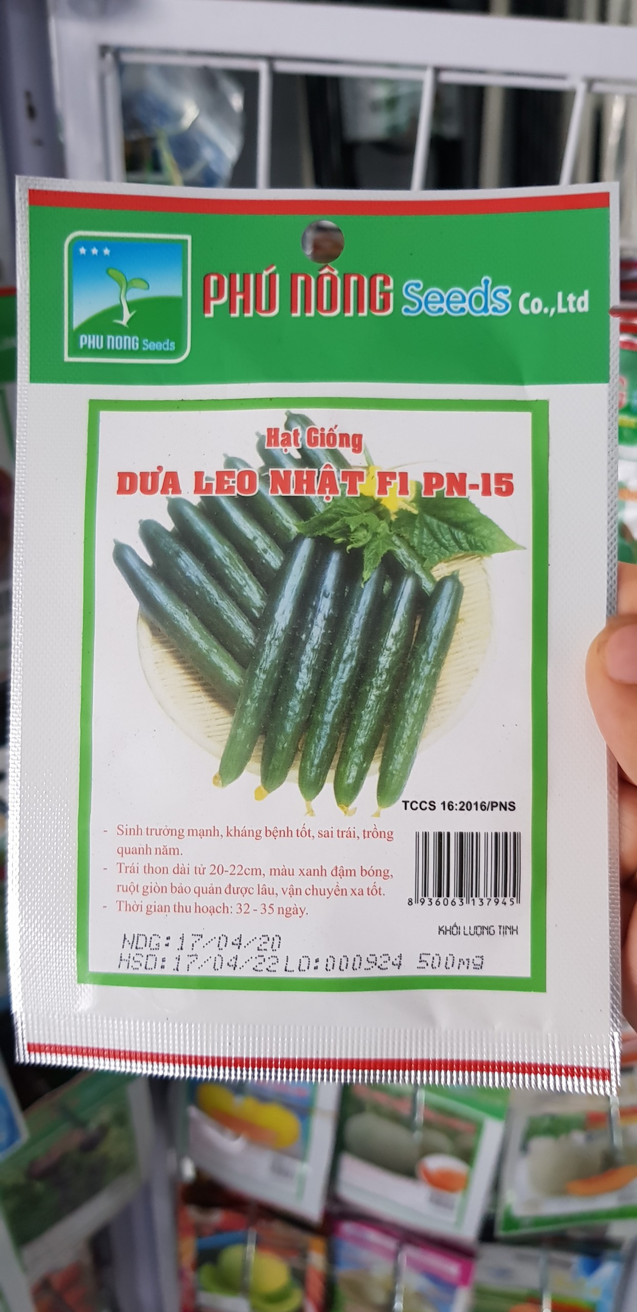 Bộ 2 Gói Hạt Giống Dưa Leo Nhật F1 PN-15 Phú Nông (0.5g / Gói)