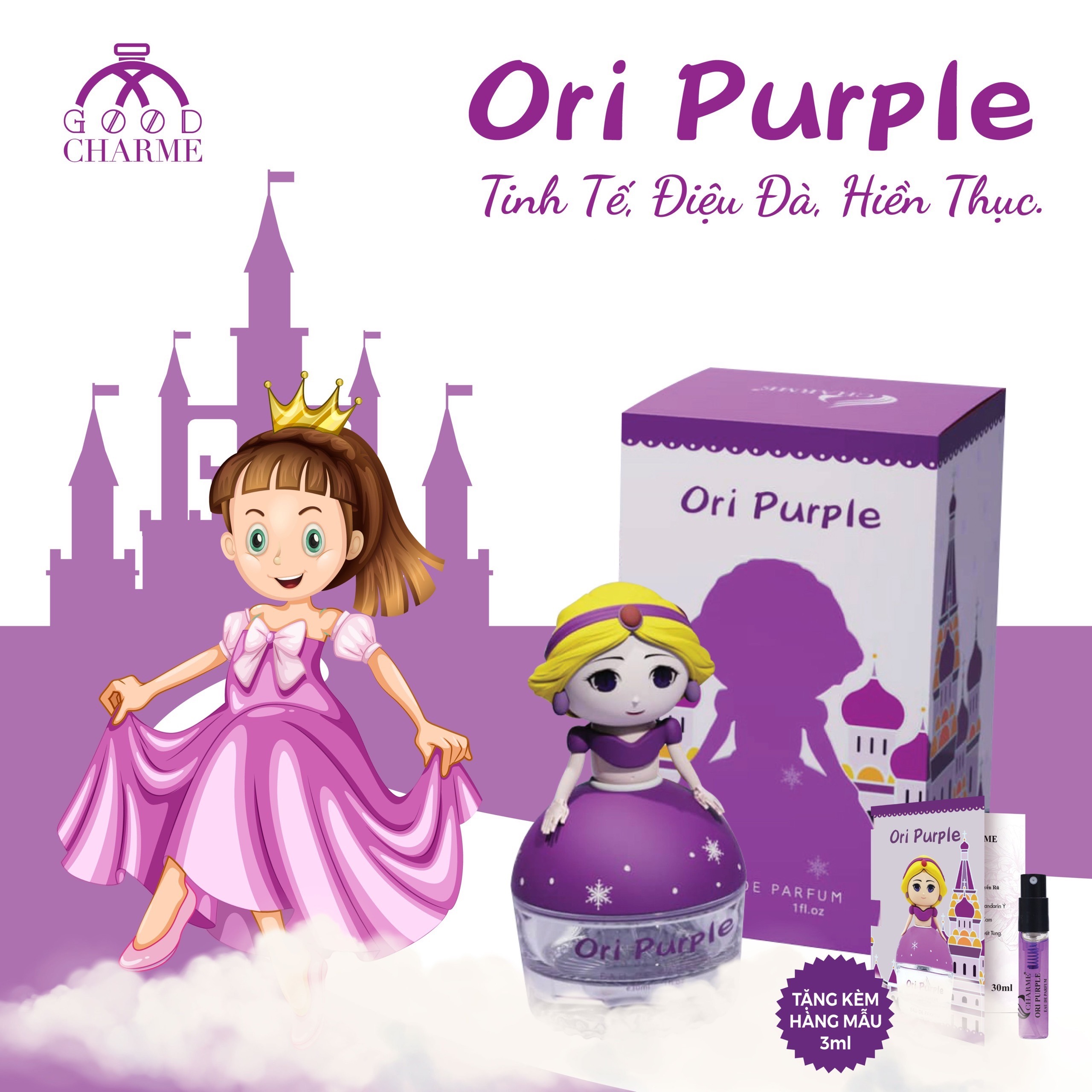 Nước hoa trẻ em, Charme Ori Purple, hương thơm trái cây, nhẹ nhàng, lưu hương lâu, cho bé tự tin, 30ml