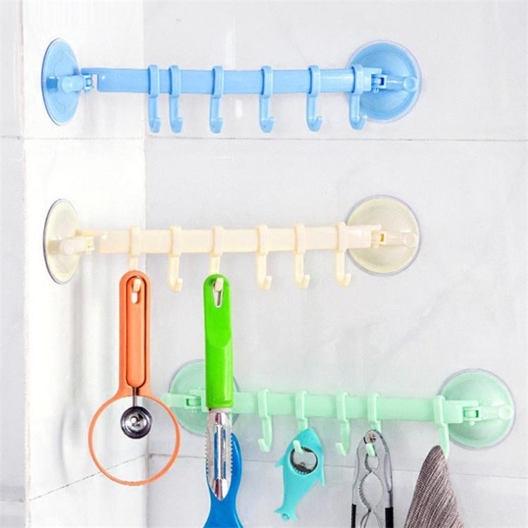 Móc treo đồ hút chân không loại 6 móc Giá treo đồ hít tường dùng cho nhà bếp và toilet