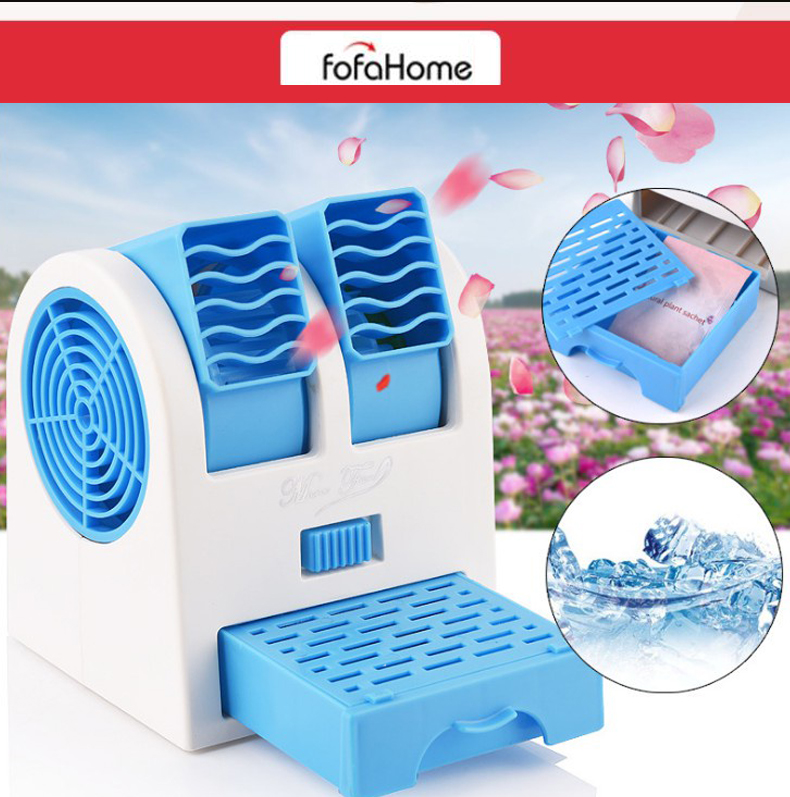 Quạt Mini Điều Hòa 2 Cửa Có Khay Để Đá Hoặc Nước Làm Mát Nhanh Siêu Tiện Lợi Sử Dụng Pin Hoắc Cắm Dây - Giao Màu Ngẫu Nhiên - Hàng Nhập Khẩu