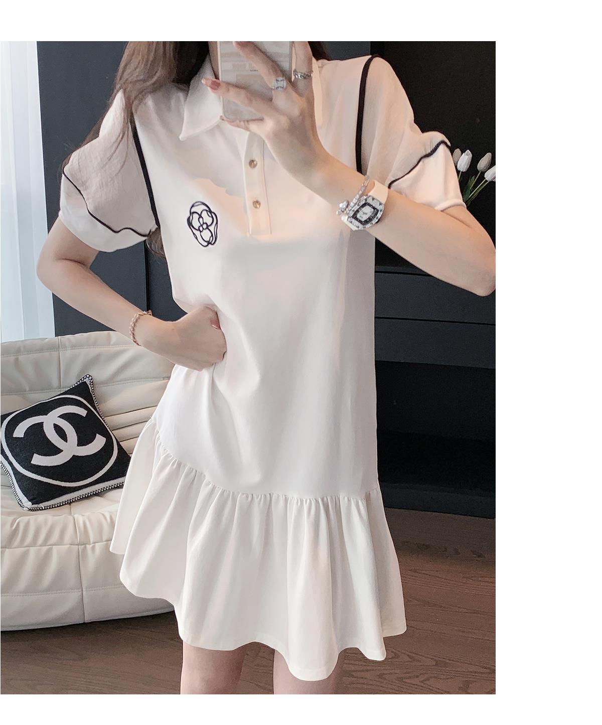 CHENGRUI Váy Polo trắng cho phụ nữ mùa hè 2023 Pháp cao cấp cảm giác lỏng lẻo giản dị hiển thị gầy bong bóng tay áo váy