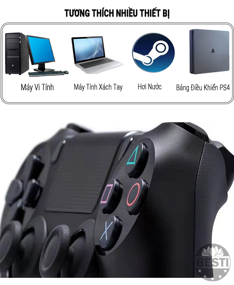 Gamepad Không Dây Bluetooth Ps/4 Black Besti BTY01 Cho Máy Tính - Điện Thoại - Máy Game Console Ps/4- Hàng Chính Hãng