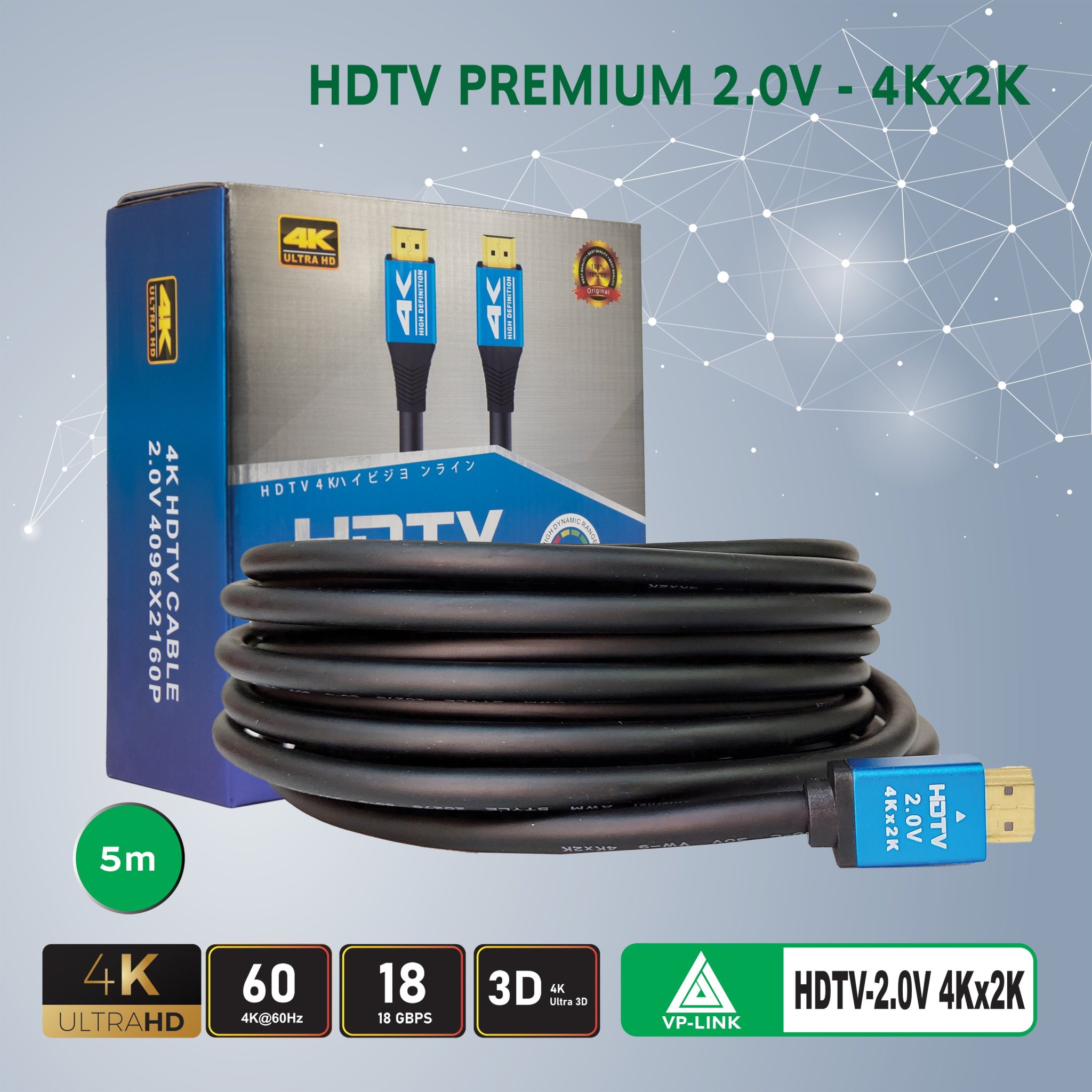 Dây HDMI Tròn Trơn Cao Cấp ( Chuẩn 2.0/4K ) - Hàng chính hãng