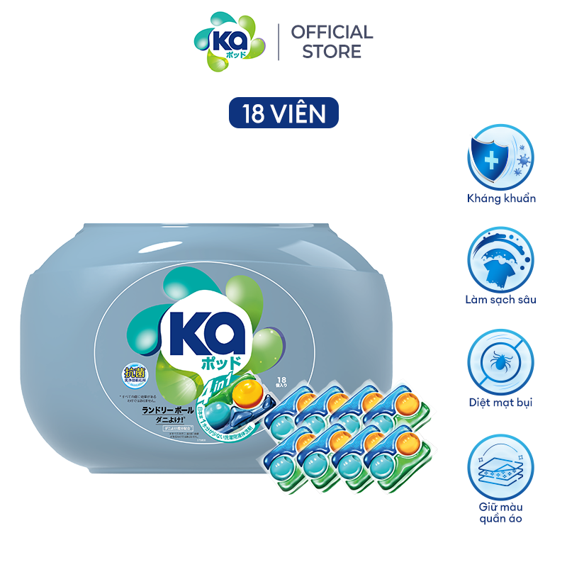 Viên Giặt Quần Áo loại bỏ mạt bụi KA pod Anti-dustmite 4trong1 diệt mạt bụi, làm sạch sâu, kháng khuẩn, giữ màu vải