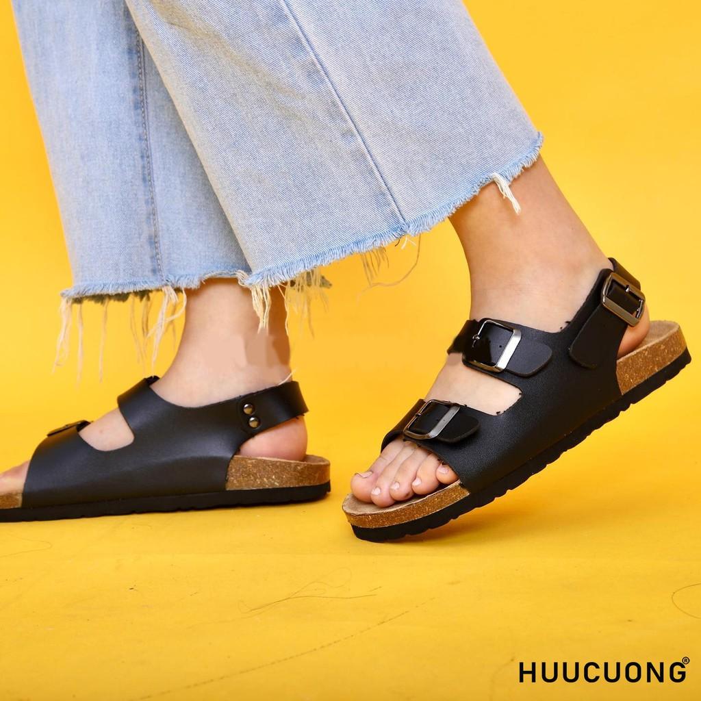 Sandal HuuCuong 2 khóa đen đế trấu