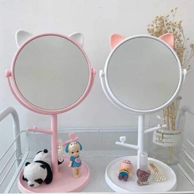 Gương trang điểm để bàn tai mèo dễ thương