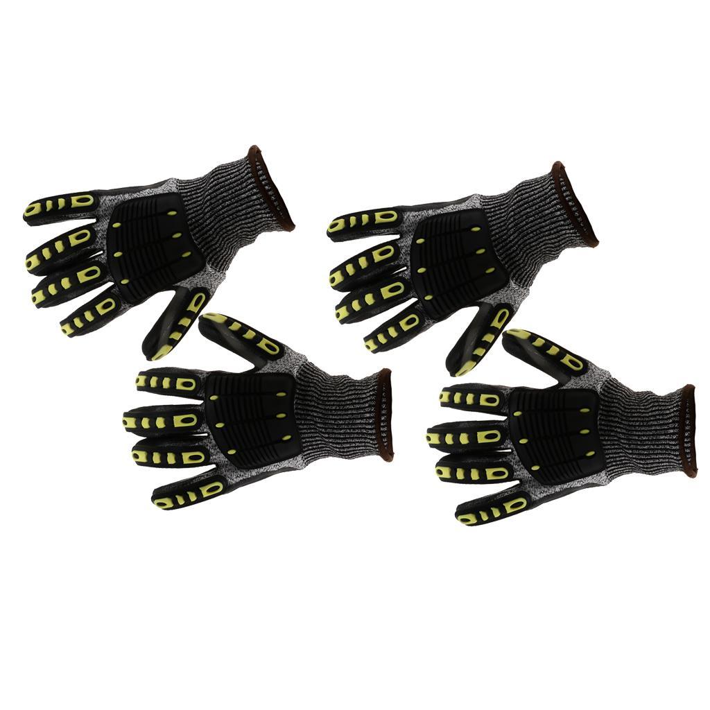 2 Pairs Cut Resistant Work Gloves Dissipates Impact Force and PU Coating Increases Slip Resistance