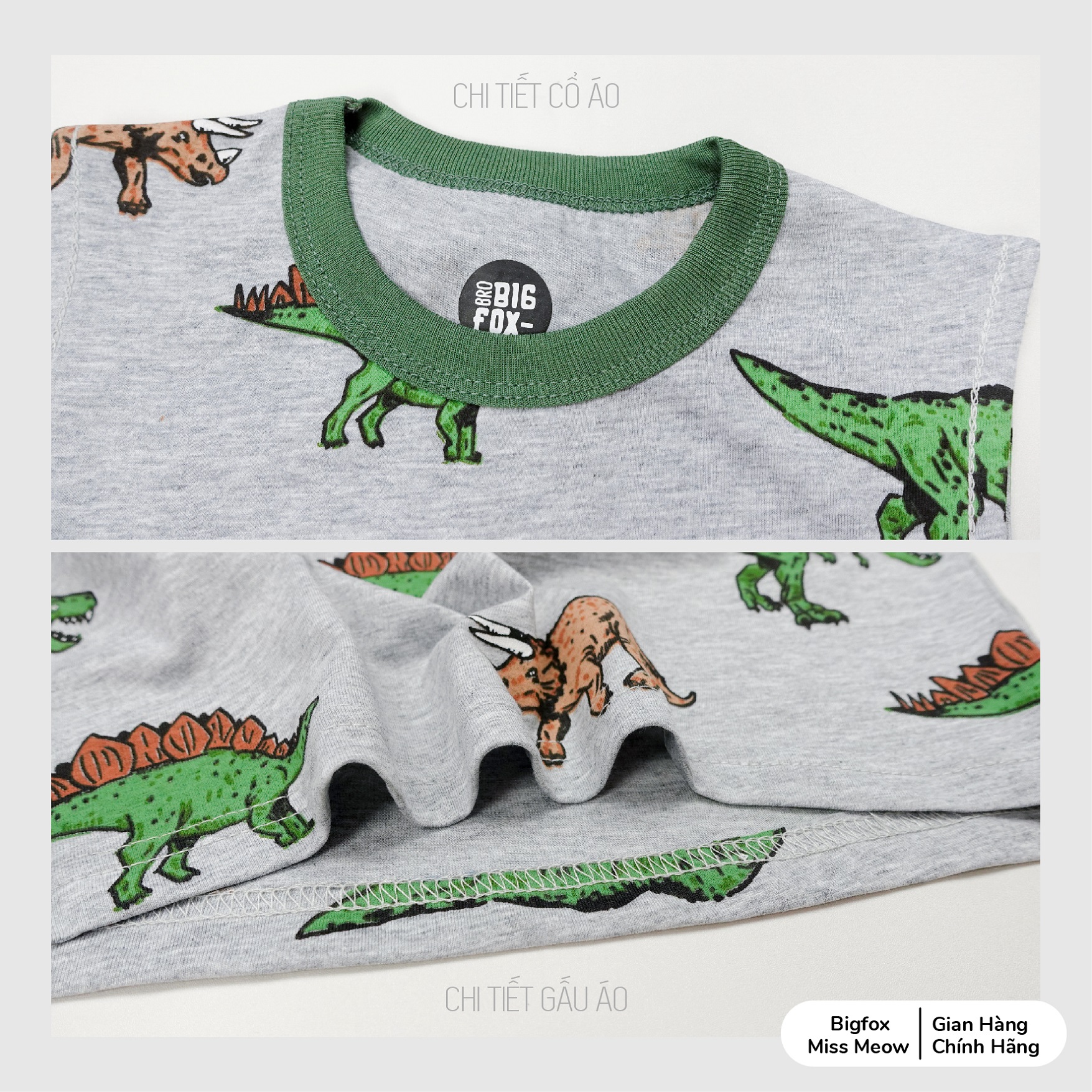 Bộ sát nách bé trai Bigfox Miss Meow mùa hè size đại vải cotton kiểu ba lỗ in khủng long 3,7,9,11 tuổi 30kg 40kg 1931