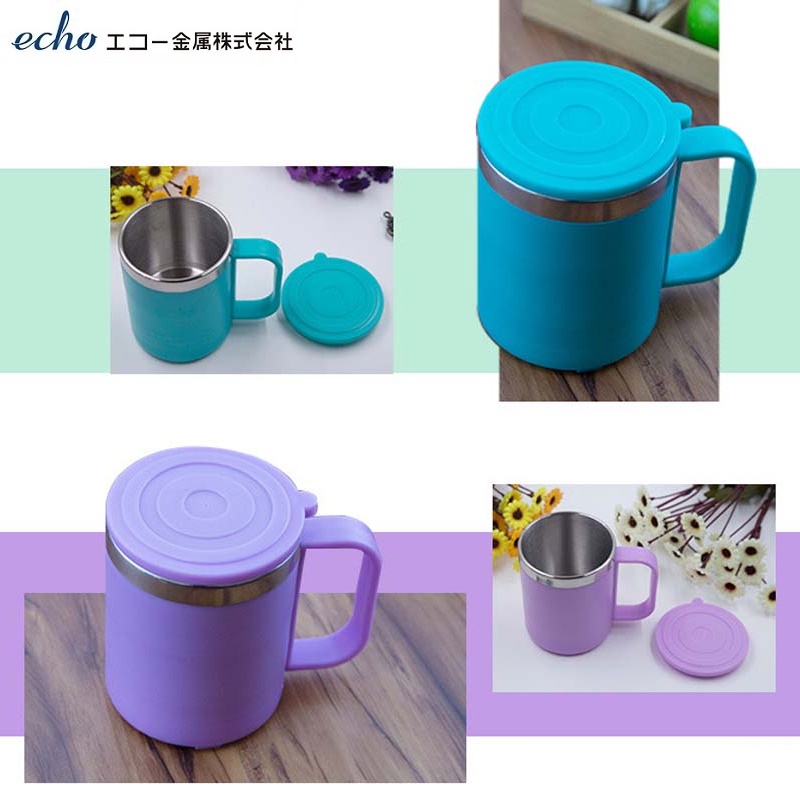 Cốc giữ nhiệt inox bọc nhựa Echo 220ml (Hồng|Tím|Xanh|) - Hàng nội địa Nhật Bản nhập khẩu chính hãng