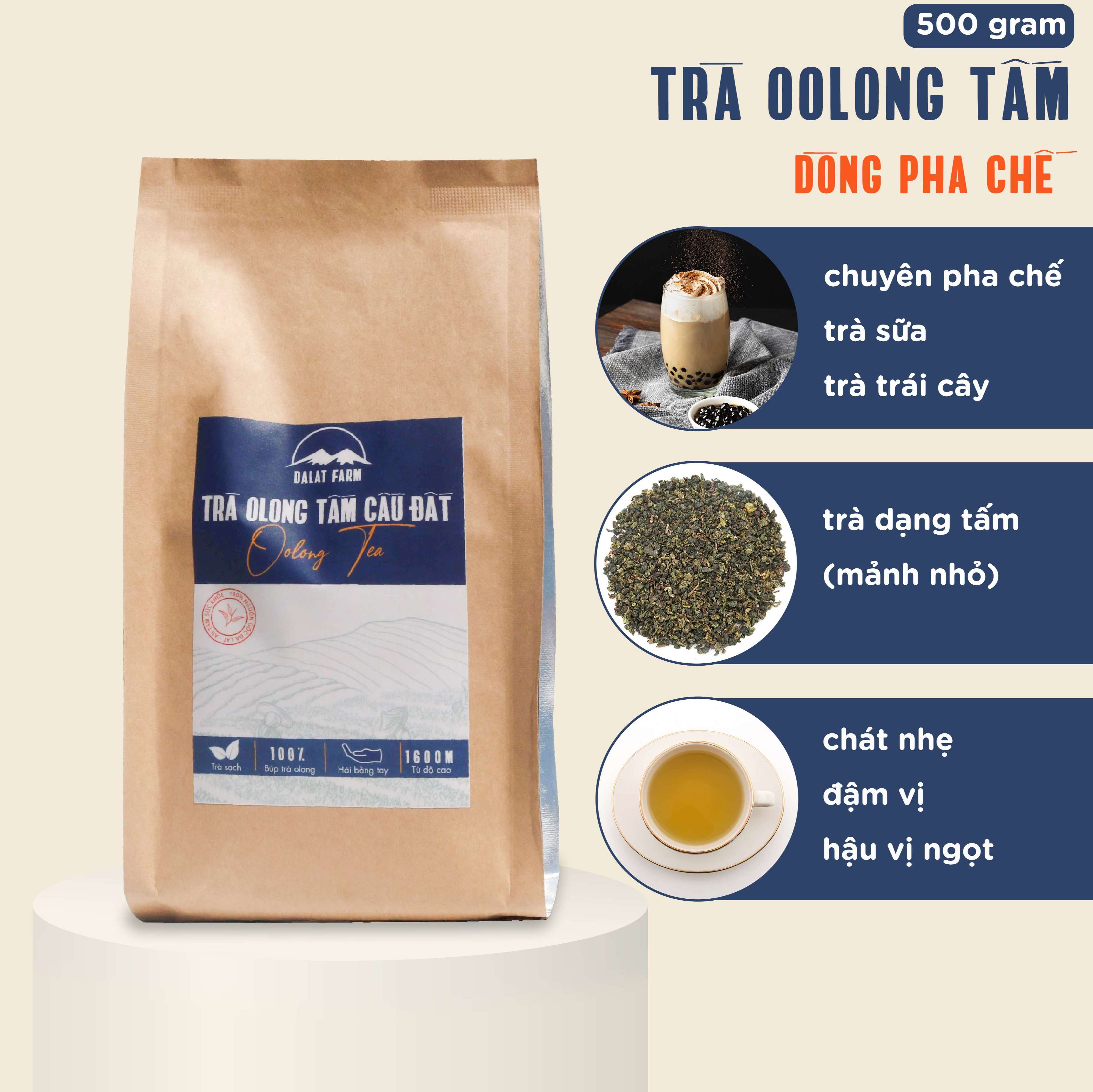 Trà Oolong Tấm Cầu Đất - Túi 500Gr -  Nguyên liệu làm trà sữa tự pha chế trà sữa đài loan Dalat Farm