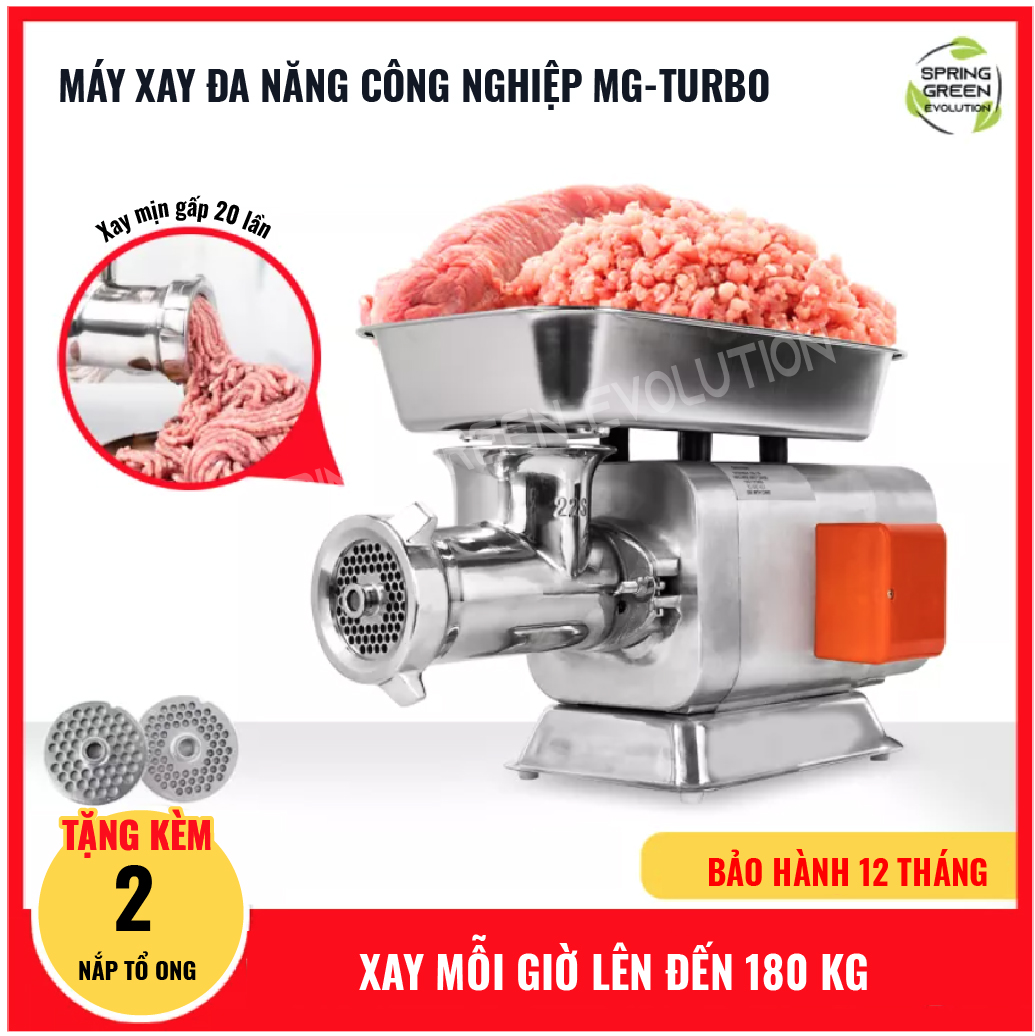 Máy Xay Thịt Công Nghiệp SGE MGTurbo150 Đa Chức Năng Với 2 Đầu Xay Cắt, Tiêu Chuẩn Inox304 Công Suất Lớn, Dễ Vệ Sinh