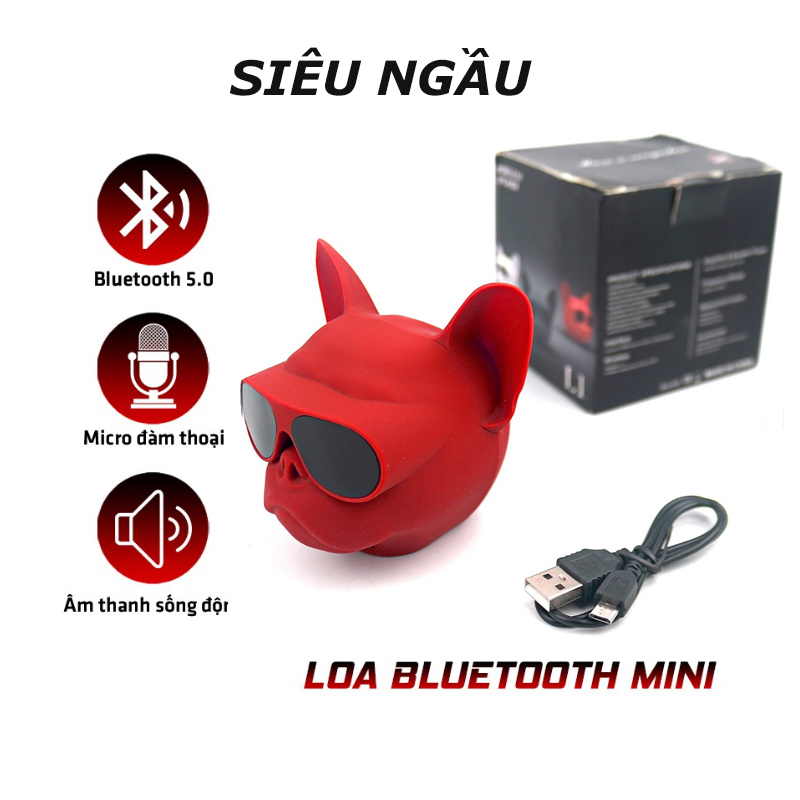 Loa Bluetooth Mini Đầu Chó Bull, Vỏ Chống Thấm Nước, Cá Tính Cực Ngầu Hỗ Trợ Thẻ Nhớ, Đài Fm, USB, Cổng 3.5, Nhiều Màu Sắc - Hàng Chính Hãng