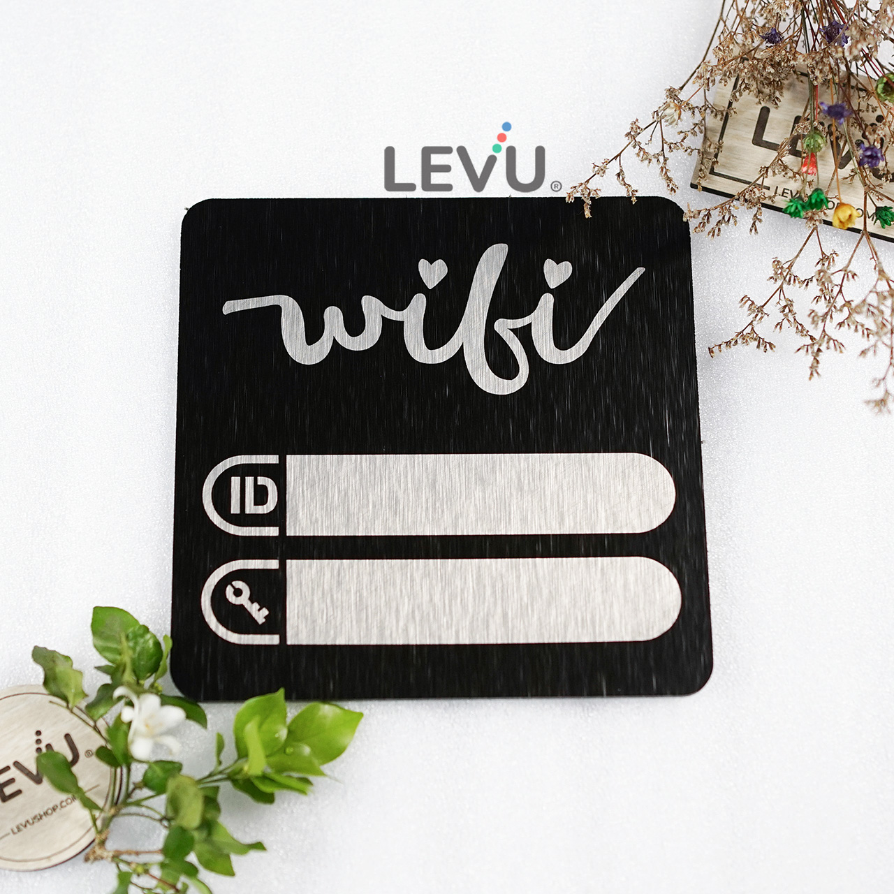 Bảng wifi nhôm alu xước đen cao cấp khắc laser trang trí quán cafe trà sữa
