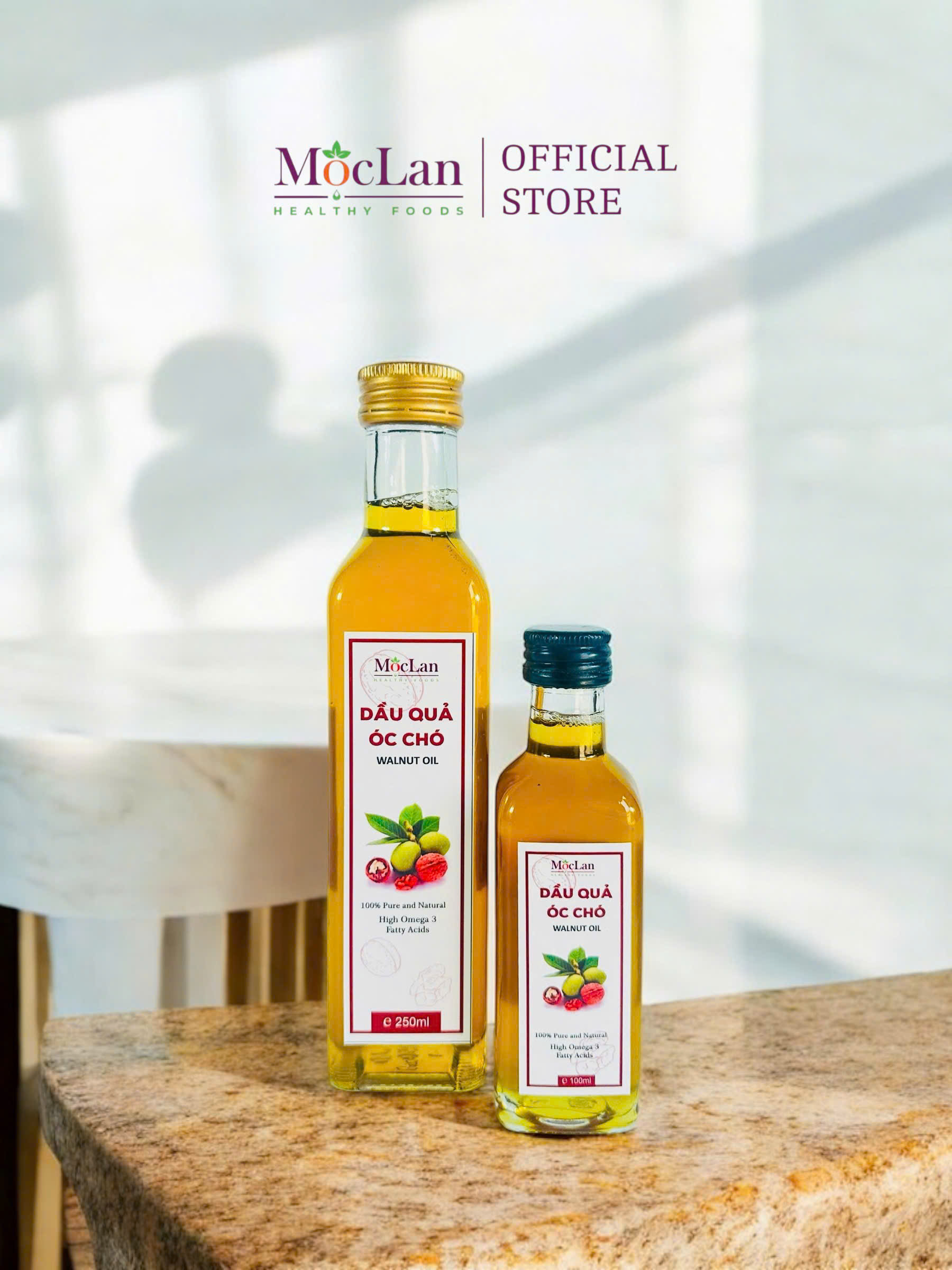 Dầu Óc Chó Tự Nhiên Mộc Lan Healthy 100ml - 250ml Omega 369 Vitamin E phụ nữ có thai, cho con bú, trẻ ăn dặm, người già