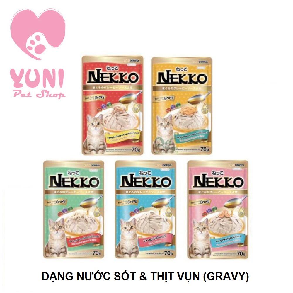 Combo Mix 5 Vị Pate NEKKO Thức Ăn Cho Mèo Dạng Nước Sốt (Gravy) 70g x 5 gói - Yuni Pet Shop