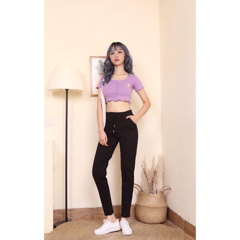 Quần jogger nữ trơn cao cấp, quần thể thao nữ có dây rút màu đen chất liệu Umi cao cấp sản xuất tại Việt nam
