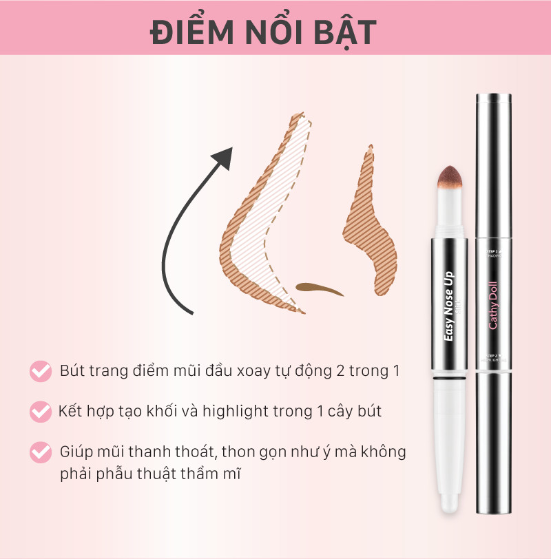 Bút tạo khối và highlight 2 trong 1 Cathy Doll Easy Nose Up Stick 0.5+1.1g