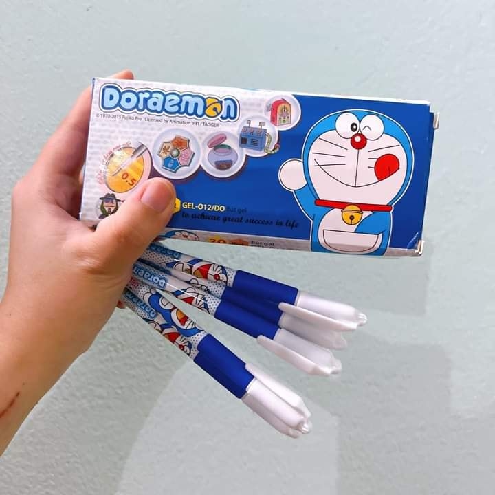 Hộp 20 cây bút bi nước Doraemon màu Tím Xanh ngòi 0.5 - Bút gel - Bút bi xanh - Bút bi tím