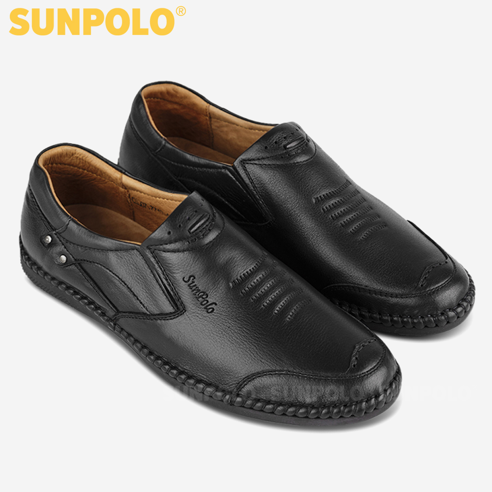 Giày Mọi Nam Da Bò Cao Cấp SUNPOLO LSU007 Có size 45,46 (Đen, Nâu)