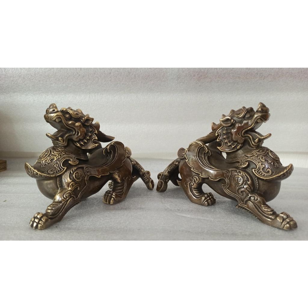 Cặp Tỳ Hưu Phong Thủy cỡ Đại 22cm Bằng Đồng Bày Thần Tài, Tỳ Hưu Đồng