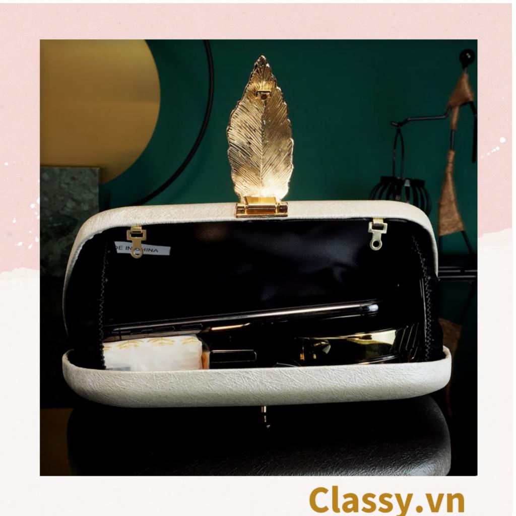 Clutch Classy cầm tay, đeo chéo bằng da cao cấp, cài khóa hình chiếc lá T1186