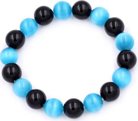 Chuỗi tay Đá Mắt Mèo Xanh Biển mix Thạch Anh Đen size 10 ly - Vòng tay size vừa phù hợp cho nữ