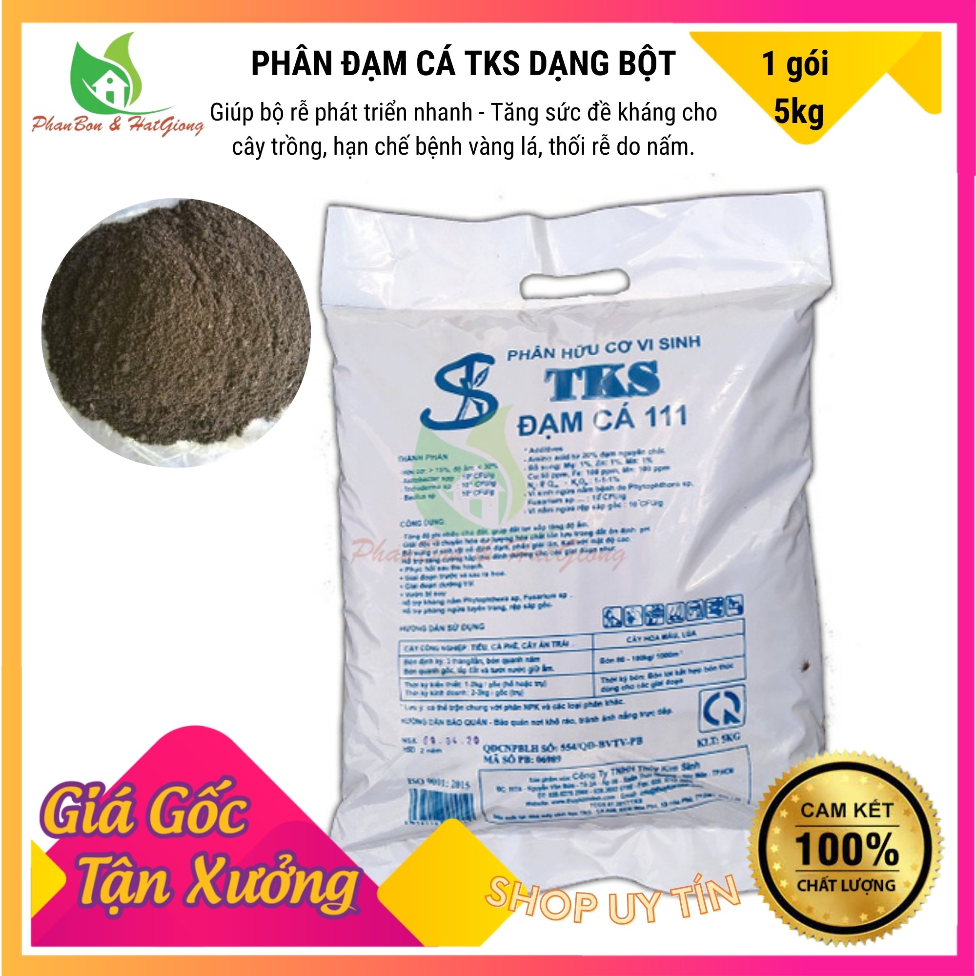 Phân Bón Hữu Cơ Vi Sinh Đạm Cá 5kg Dạng Bột Giàu Dinh Dưỡng, Trồng Hạt Giống Rau Củ Quả, Hoa Hồng, Cây Cảnh