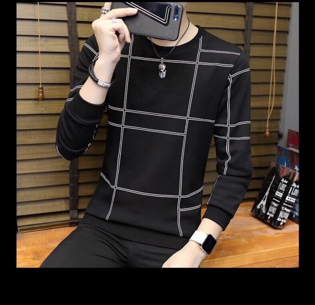 Áo thun tay dài thời trang nam sọc caro to