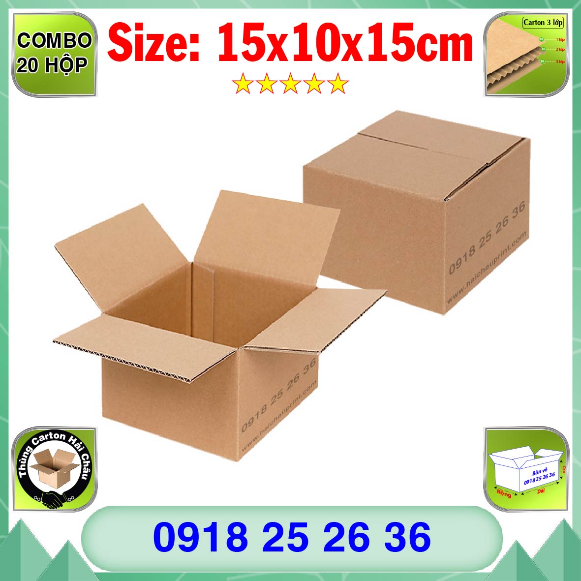 20 Hộp Carton, KT: 15x10x15cm, Hộp carton, Thùng carton, Hộp đóng hàng, Thùng đóng hàng, Hộp carton 3 lớp...